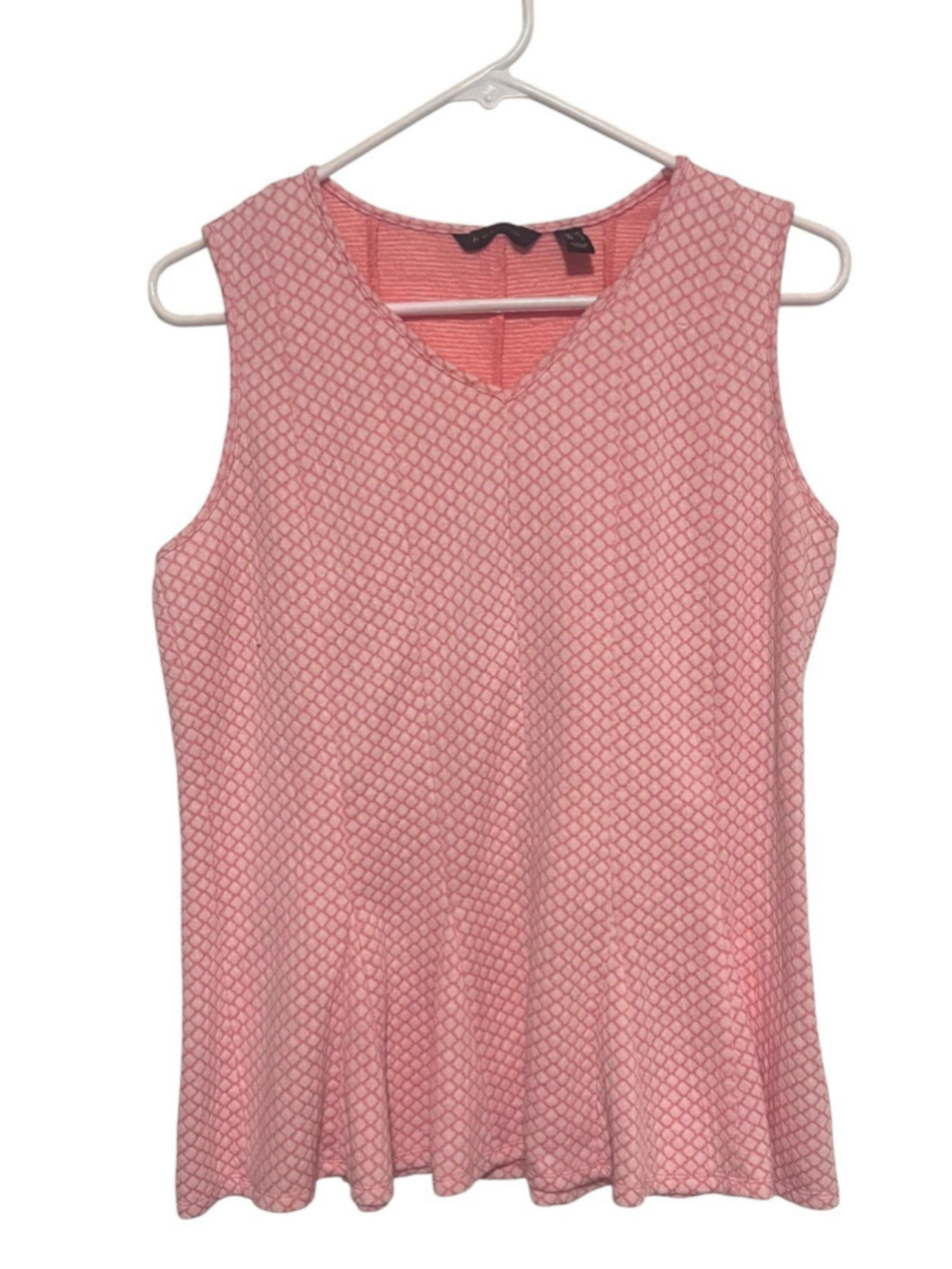 H By Halston Coral Pink White Sleeveless Top Women’s Medium Pleated Flounce